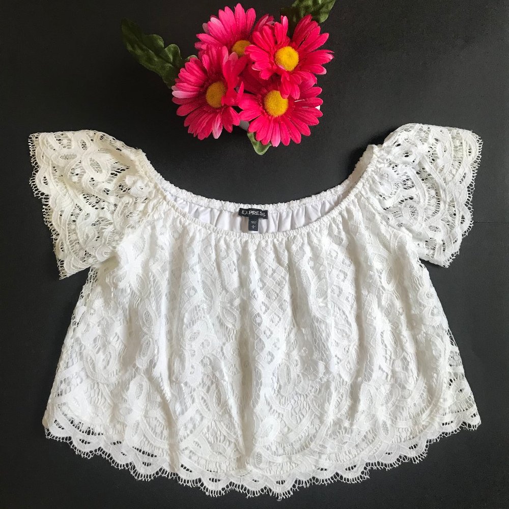 Express White Off The Shoulder Crop Top